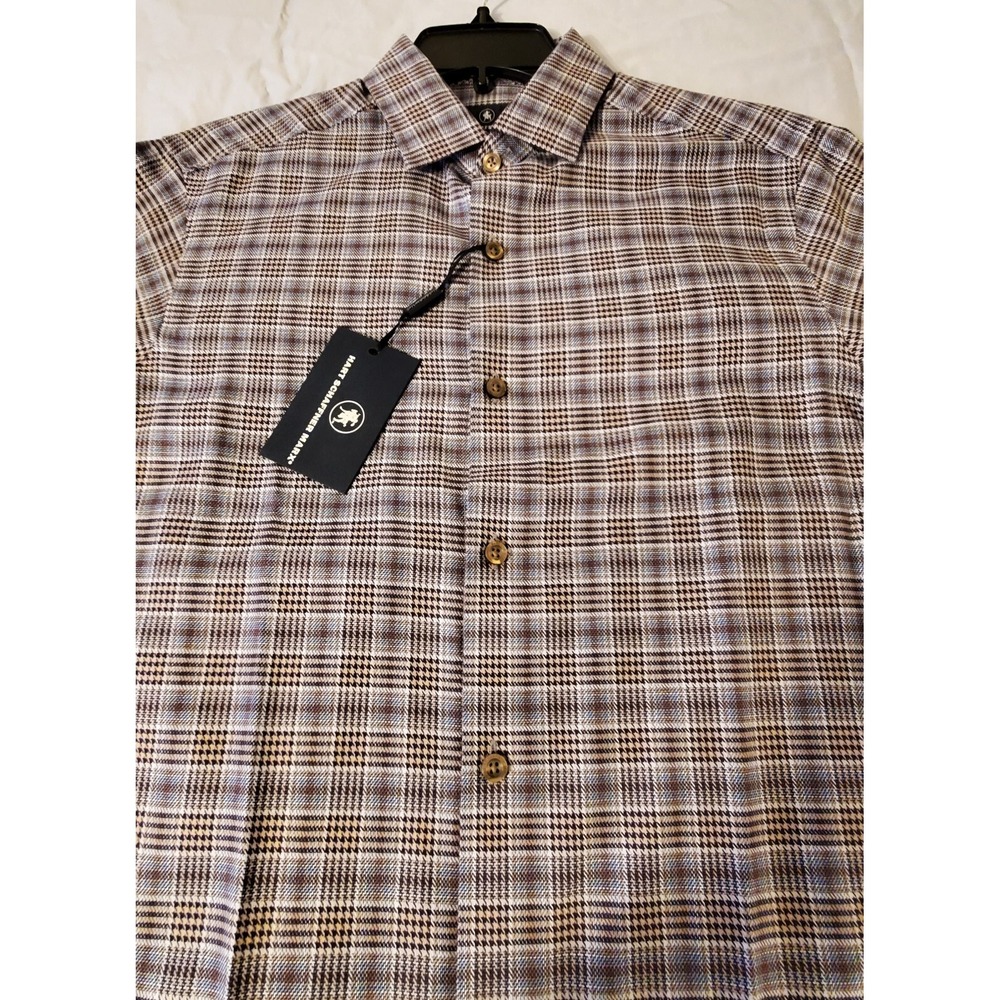 Hart Schaffner Marx Mens Small Long Sleeve Button Down Shirt Blue Plaid NWT L487
